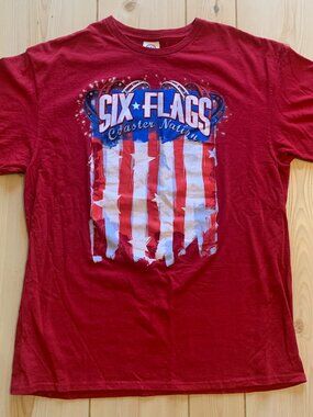 Six Flags Theme Park Roller Coaster Nation American Flag Patriotic USA T-Shirt L